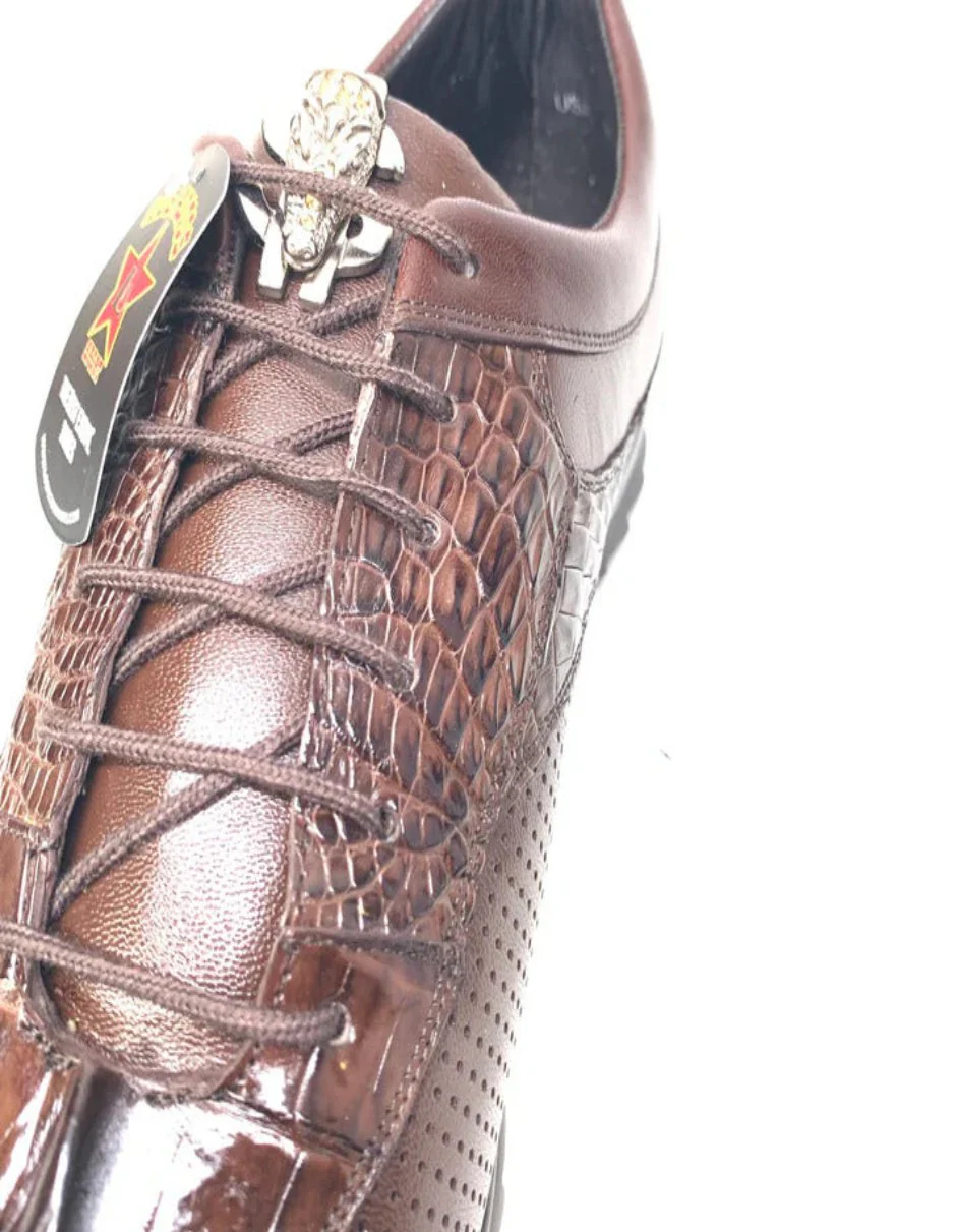 Los Altos Brown Perforated Crocodile Tail Sneakers - Image 4