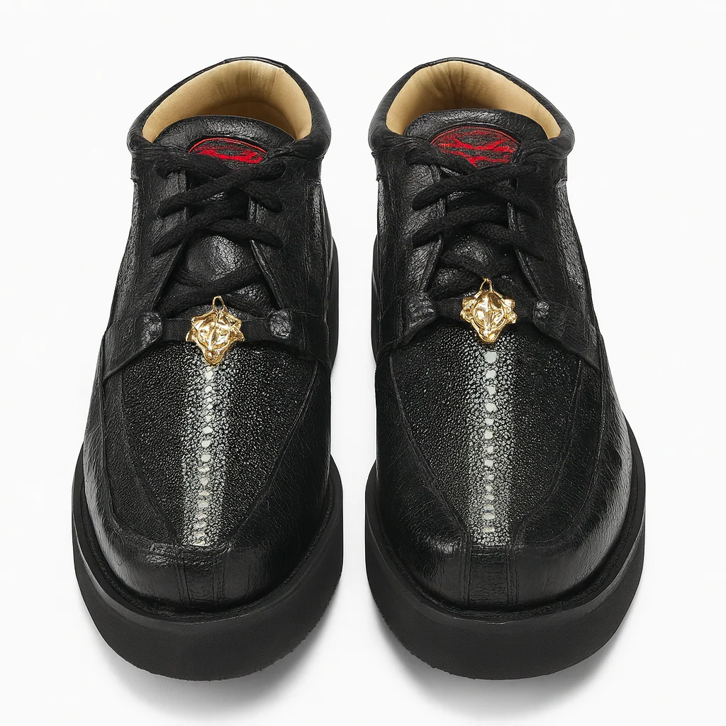 Los Altos Casual Black Stingray & Ostrich Skin Shoes