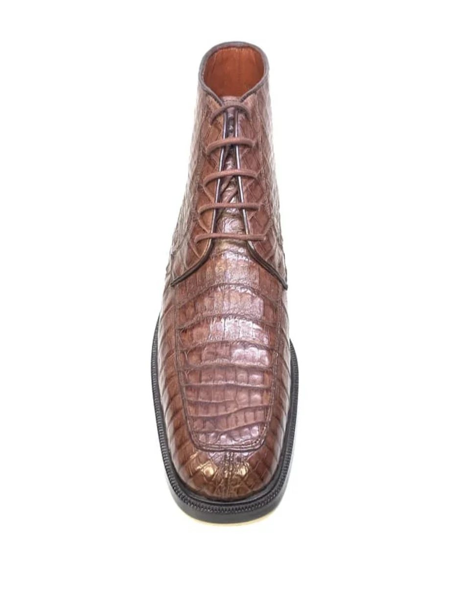 Los Altos Chocolate Brown Crocodile Lace Up Ankle Boots - Image 2