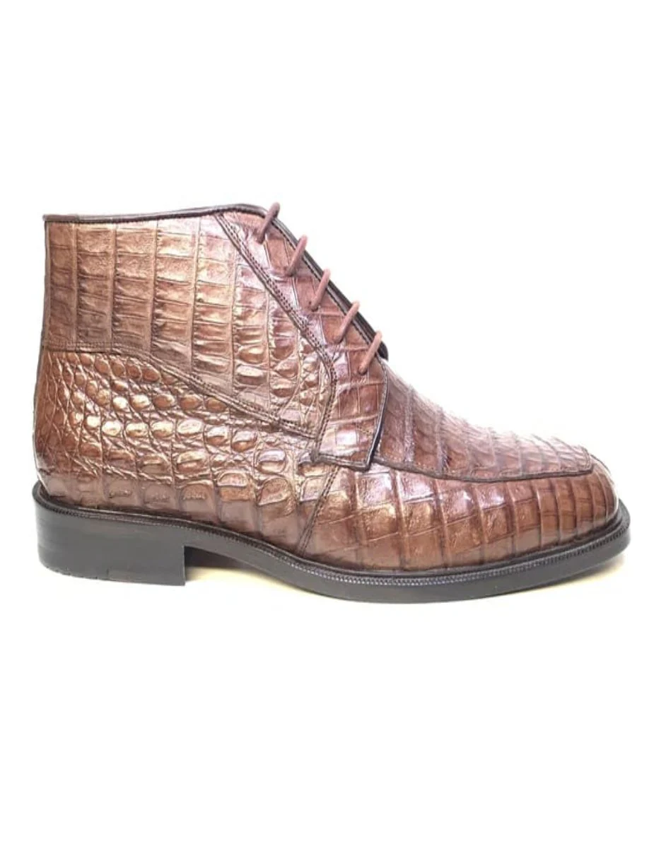 Los Altos Chocolate Brown Crocodile Lace Up Ankle Boots - Image 3