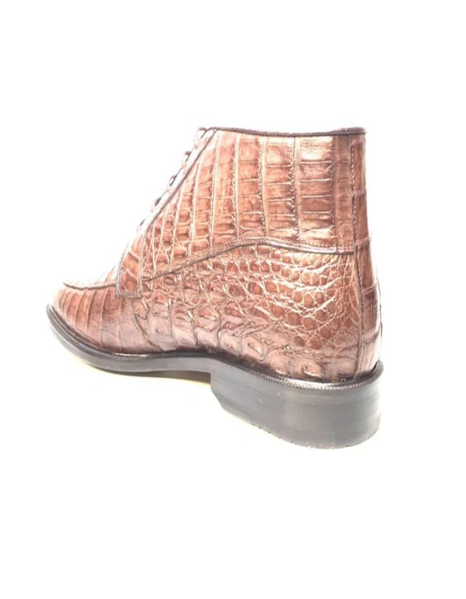 Los Altos Chocolate Brown Crocodile Lace Up Ankle Boots - Image 4