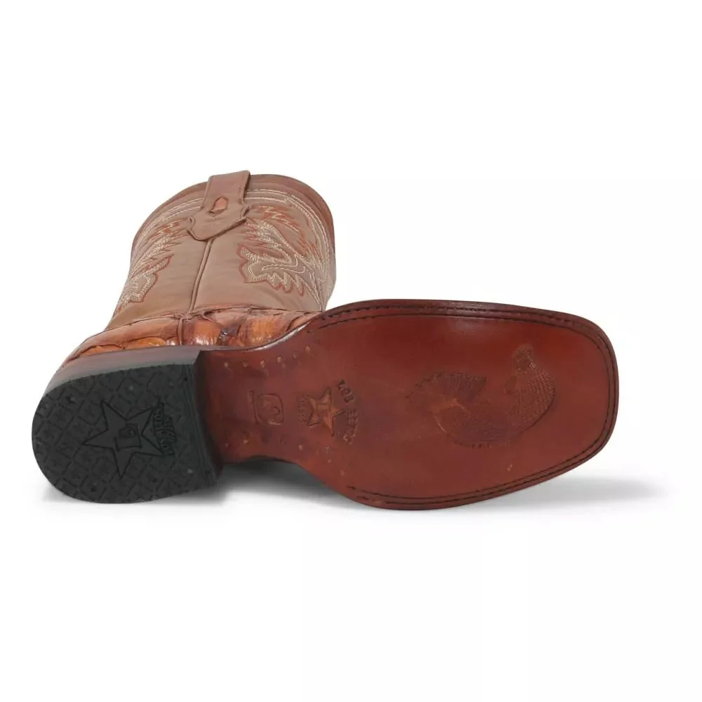 Los Altos Cognac Glossy Pirarucu Square Toe Boots - Image 3