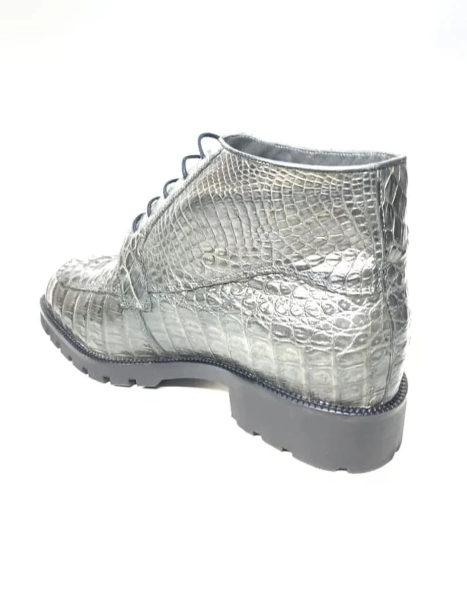 Los Altos Gray Horn-back Crocodile Ankle Boots - Image 4