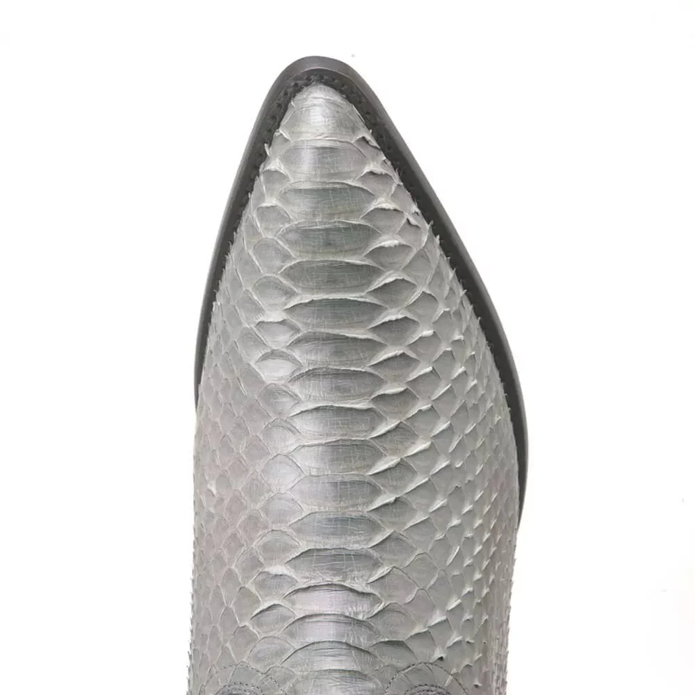 J Toe Cowboy Boots - J Toe Western Boots - Los Altos Grey J-Toe Genuine Python - Image 4