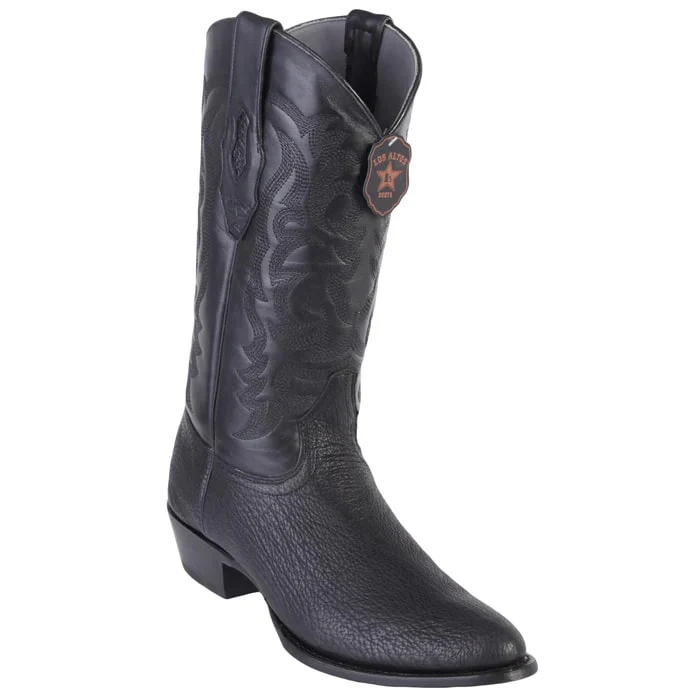 Los Altos Men’s Sharkskin Round Toe Cowboy Boots – Black