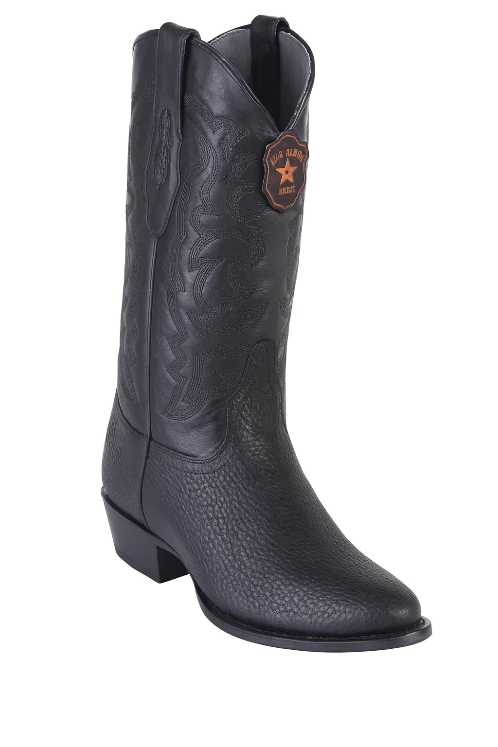 Los Altos Men’s Sharkskin Round Toe Cowboy Boots – Black - Image 2