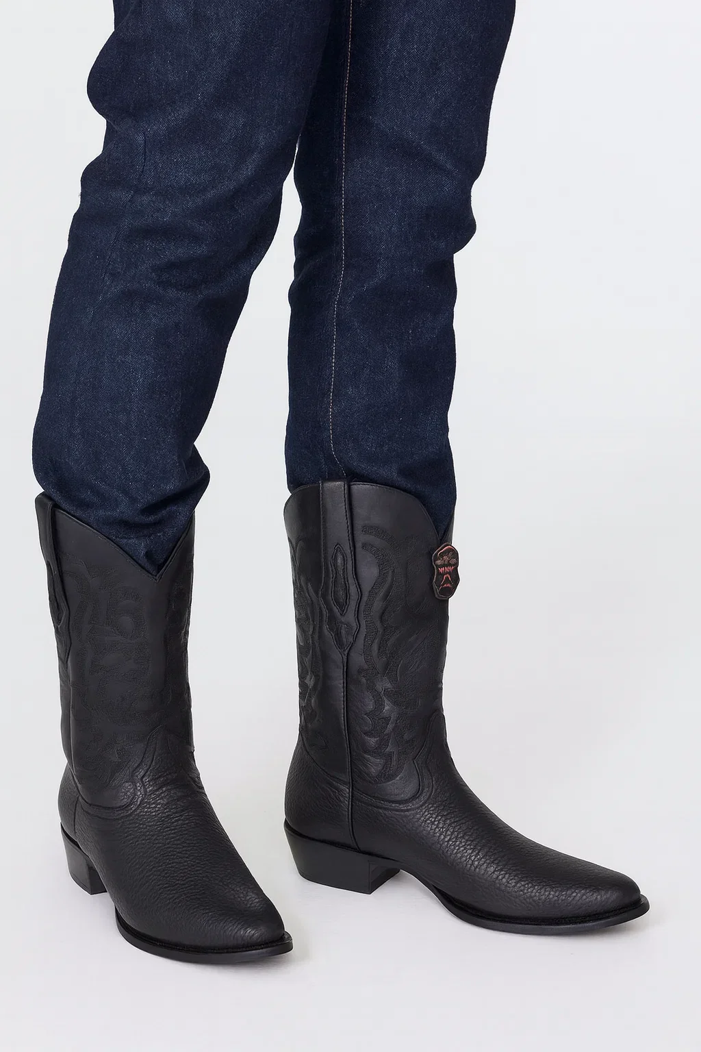 Los Altos Men’s Sharkskin Round Toe Cowboy Boots – Black - Image 4