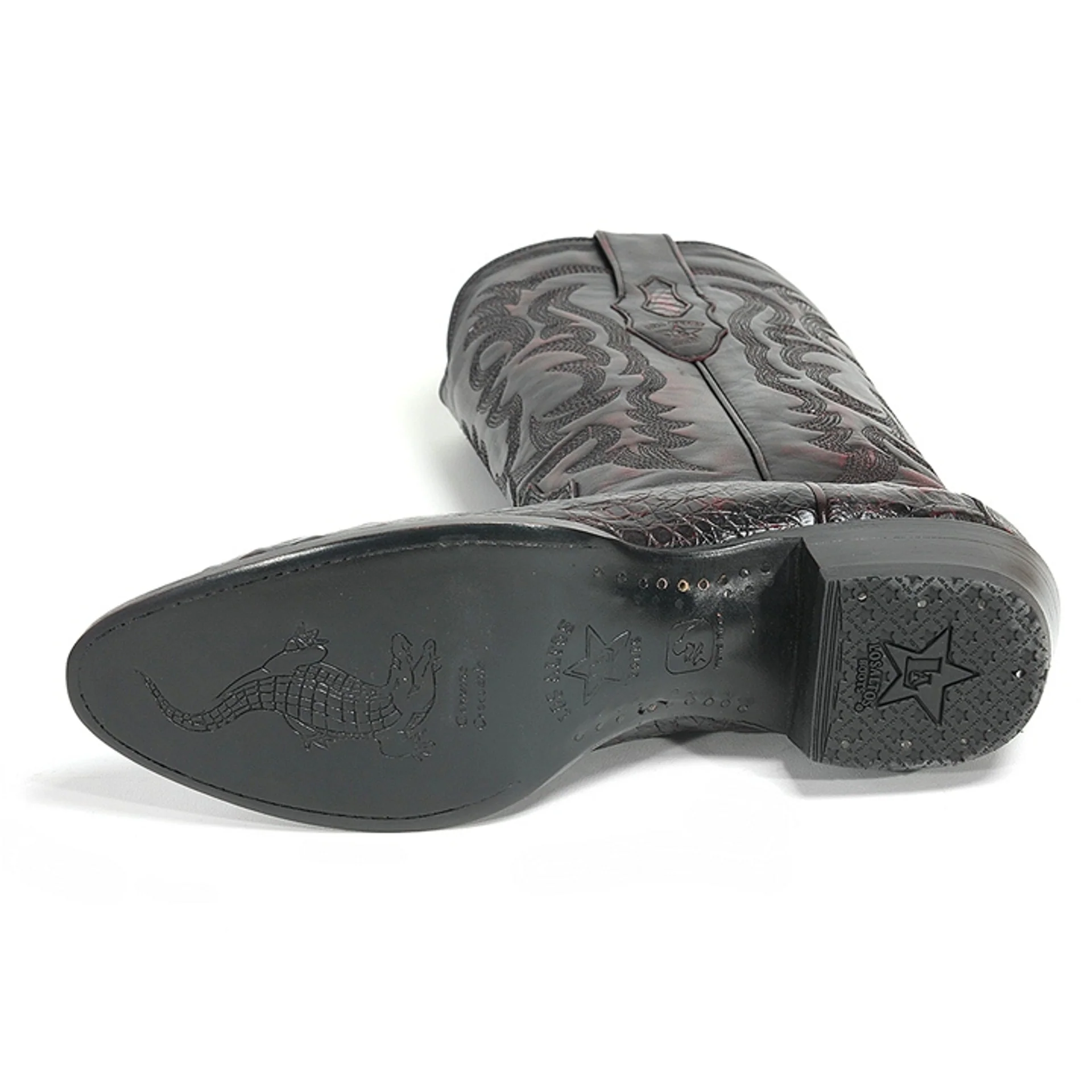 Los Altos Men's Black Cherry Caiman Belly Round Toe Boots - Image 2