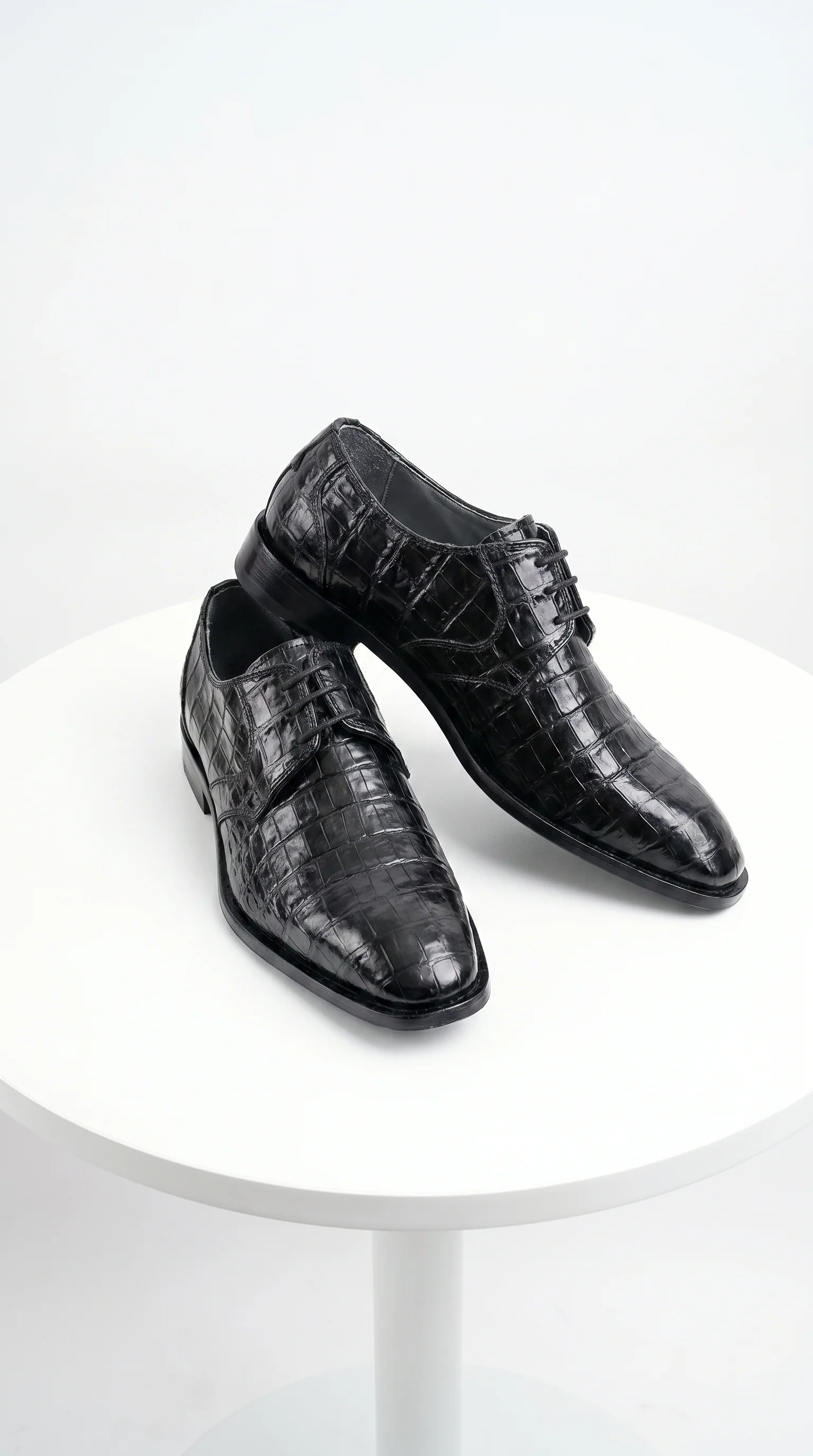 Men’s Los Altos Black Crocodile Dress Shoes with Italian Toe, Exotic Formal Lace Up Shoes - Image 3