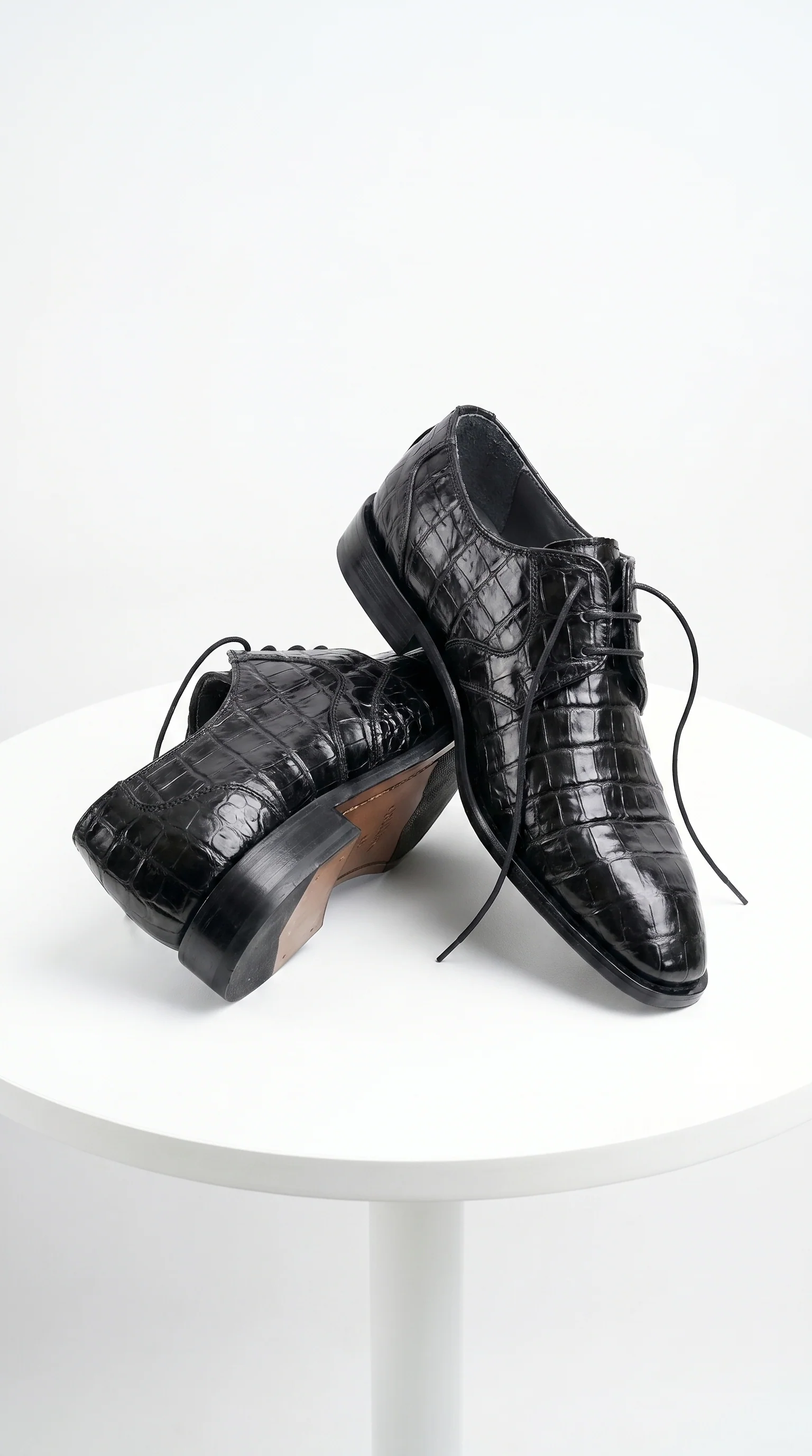 Men’s Los Altos Black Crocodile Dress Shoes with Italian Toe, Exotic Formal Lace Up Shoes - Image 4