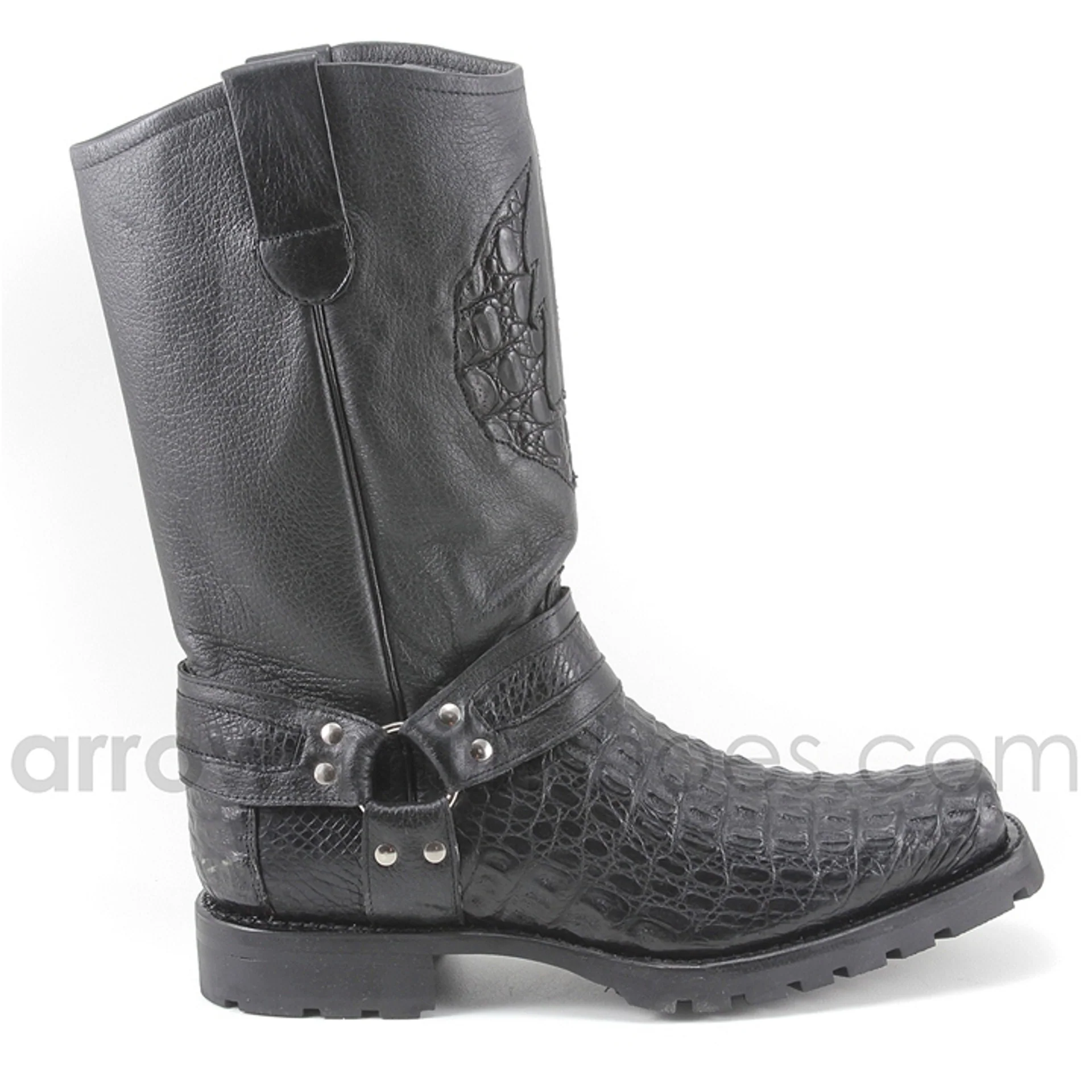 Los Altos Men's Black Genuine Caiman Leather Biker Boots - Image 3