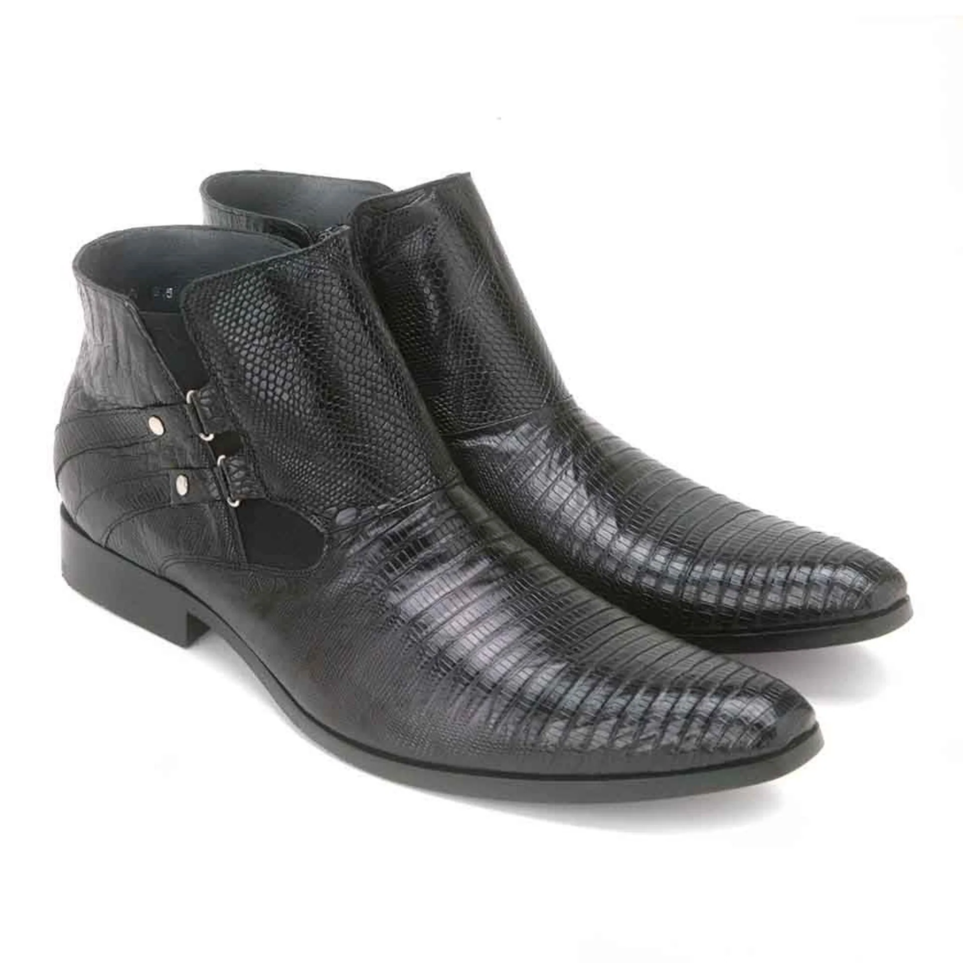 Los Altos Men's Black Genuine Lizard Ankle Boots - Image 4