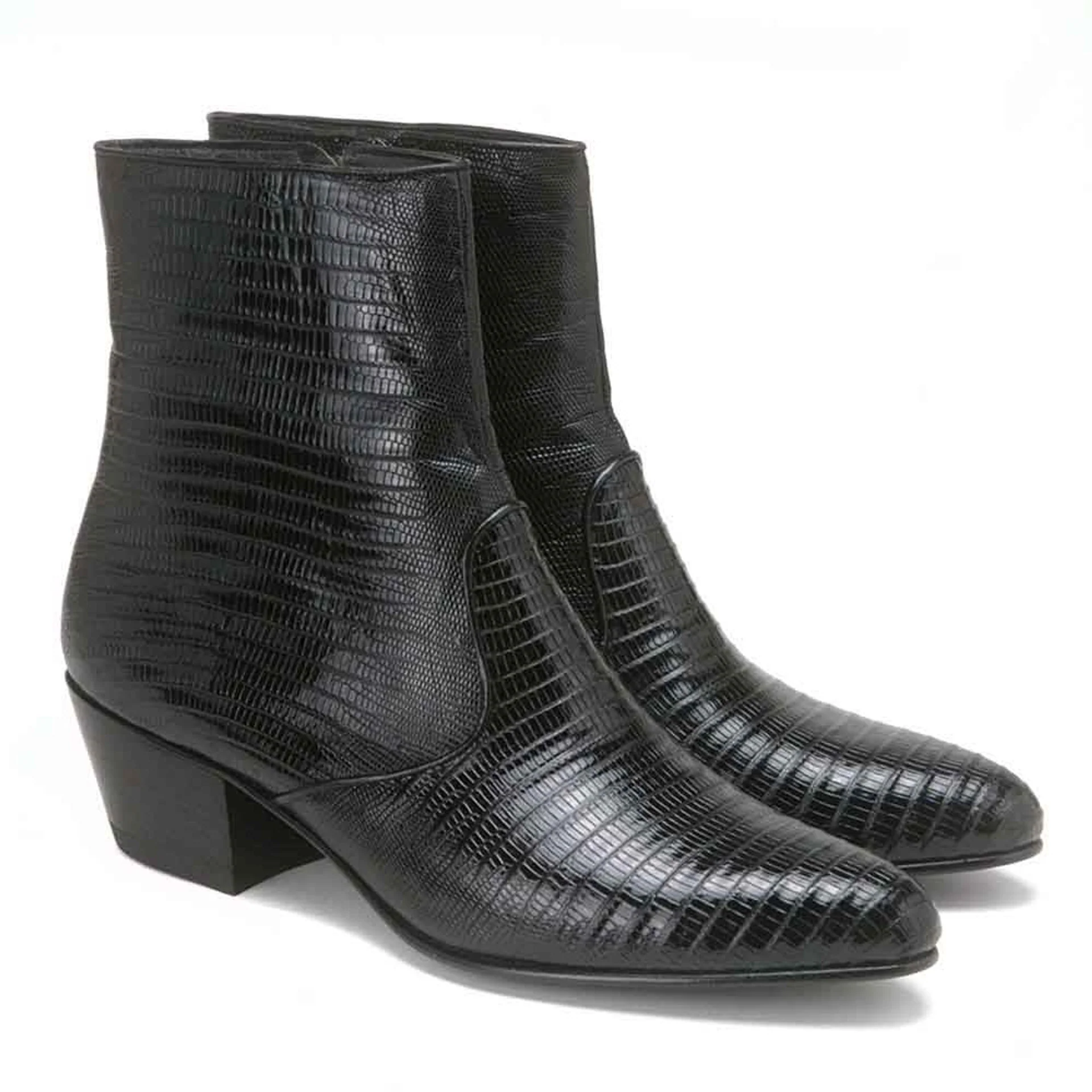 Los Altos Mens Black Genuine Lizard Leather Ankle Boots - Image 5
