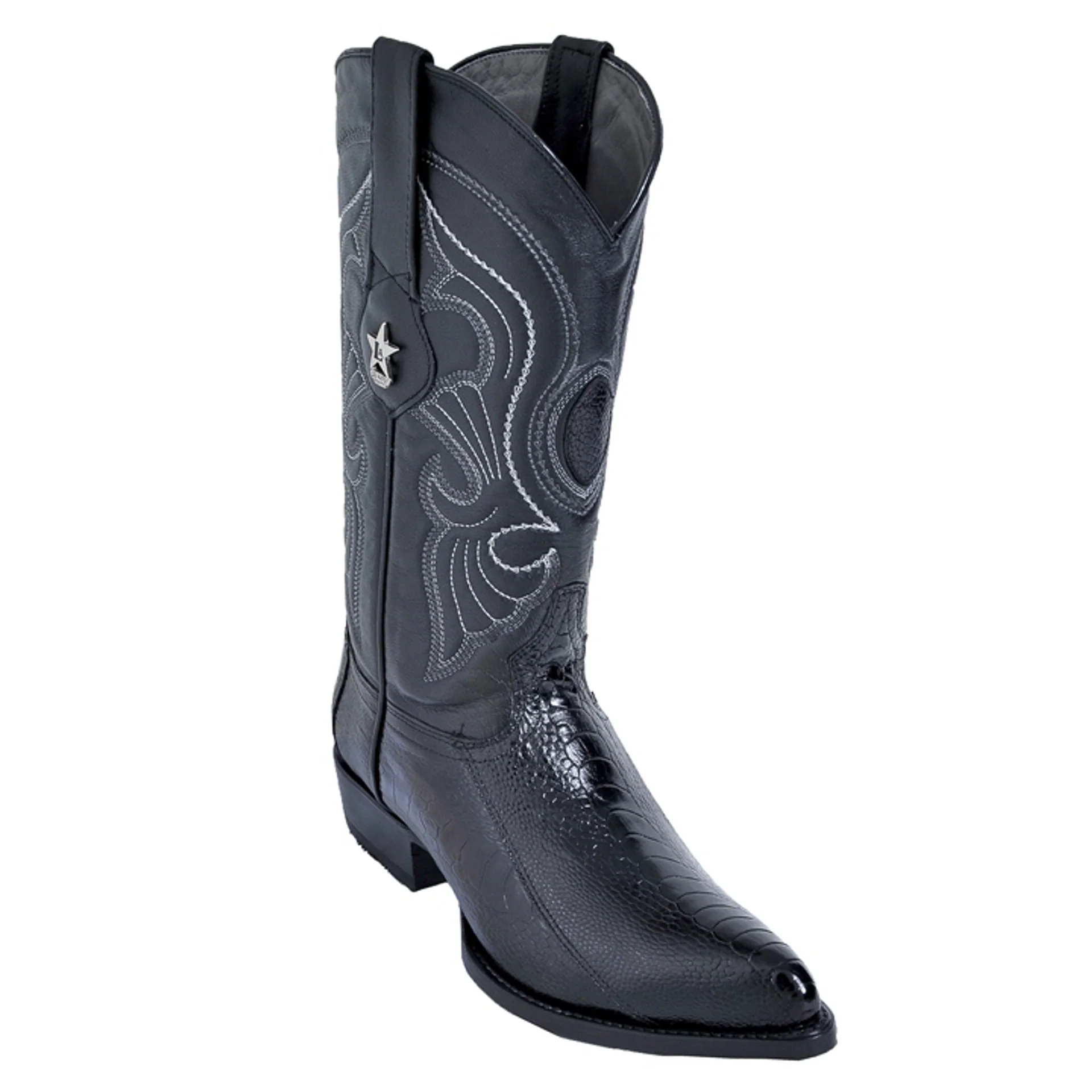 Los Altos Men's Black Ostrich Leg Boots - Image 2