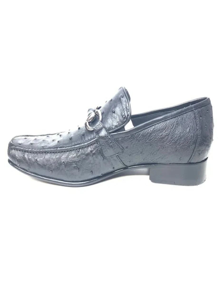 Los Altos Men's Black Ostrich Quill Buckled Dress Loafers - Image 6