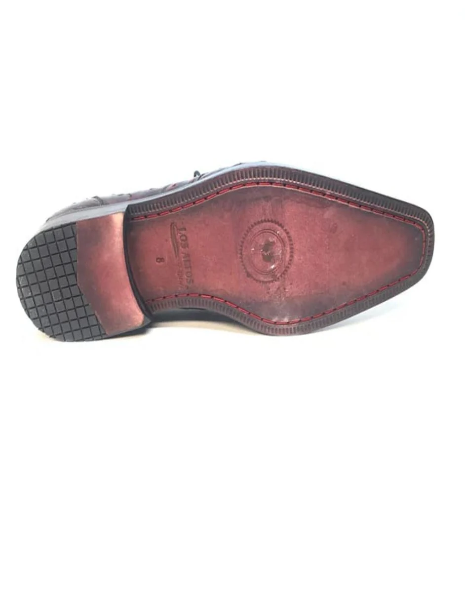 Los Altos Black & Cherry Ostrich Quill Lace Up Dress Shoes - Image 5