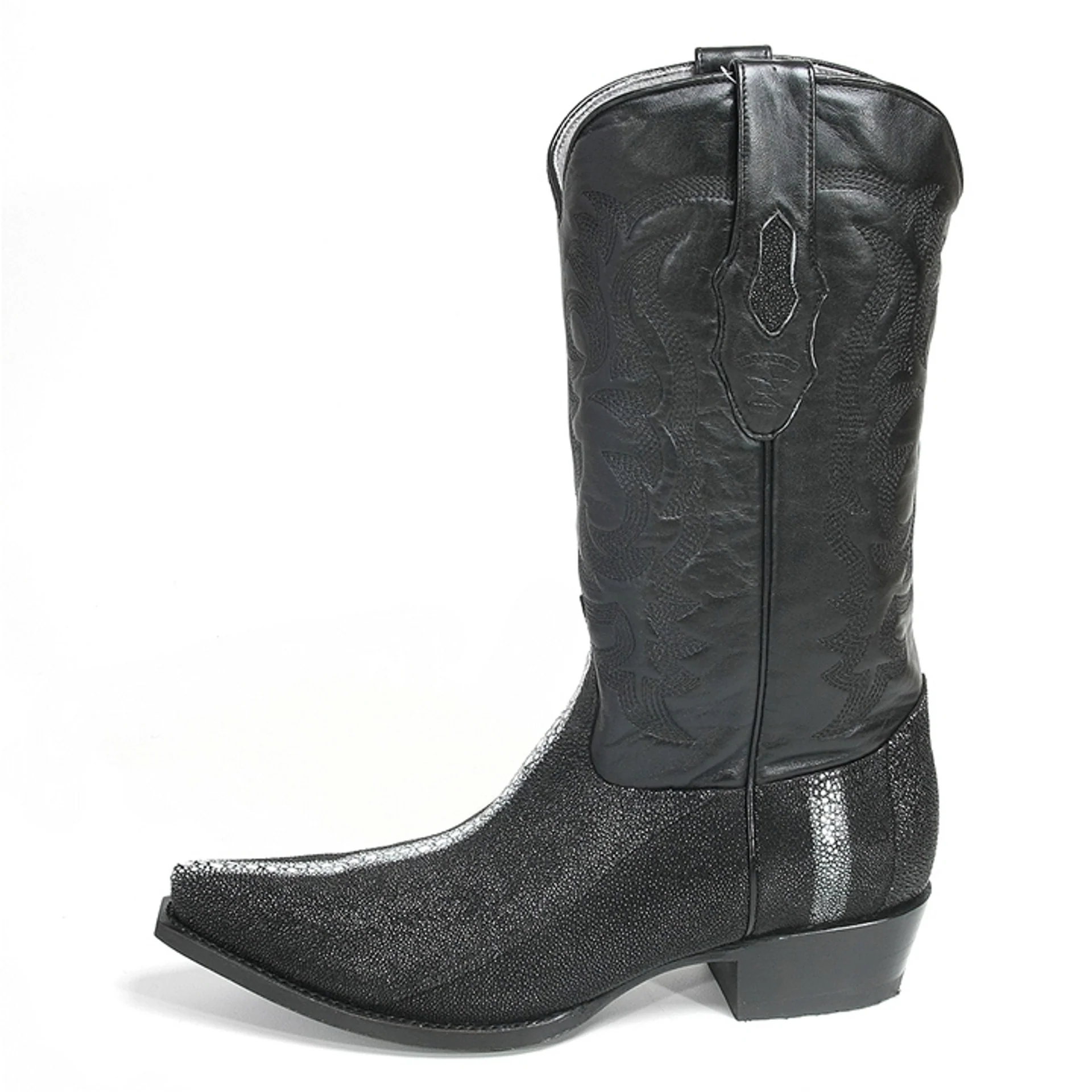 Los Altos Men's Black Stingray with Full Rowstone Finish Snip Toe Boots - Image 3