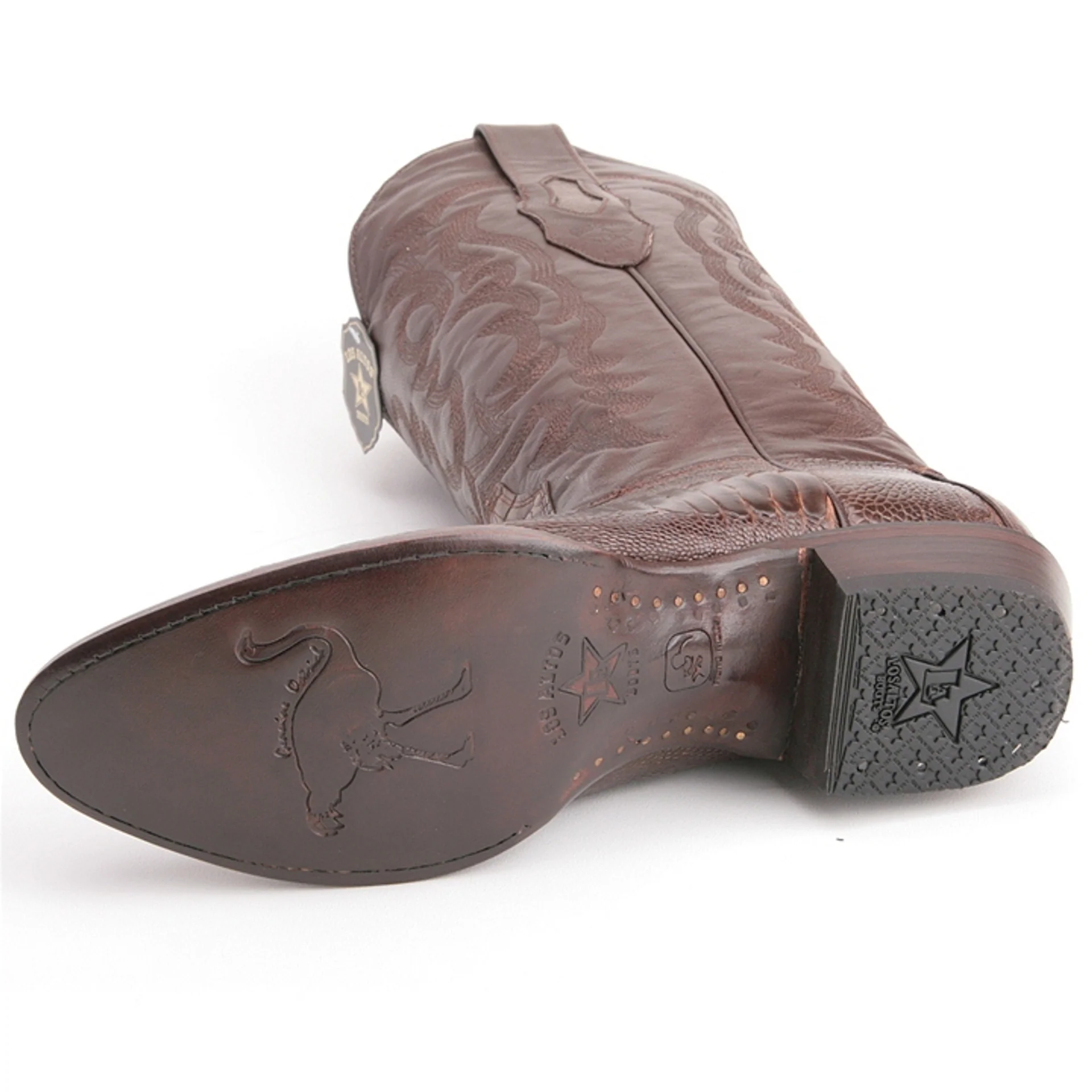 Los Altos Men's Brown Genuine Ostrich Leg Round Toe Boots - Image 2