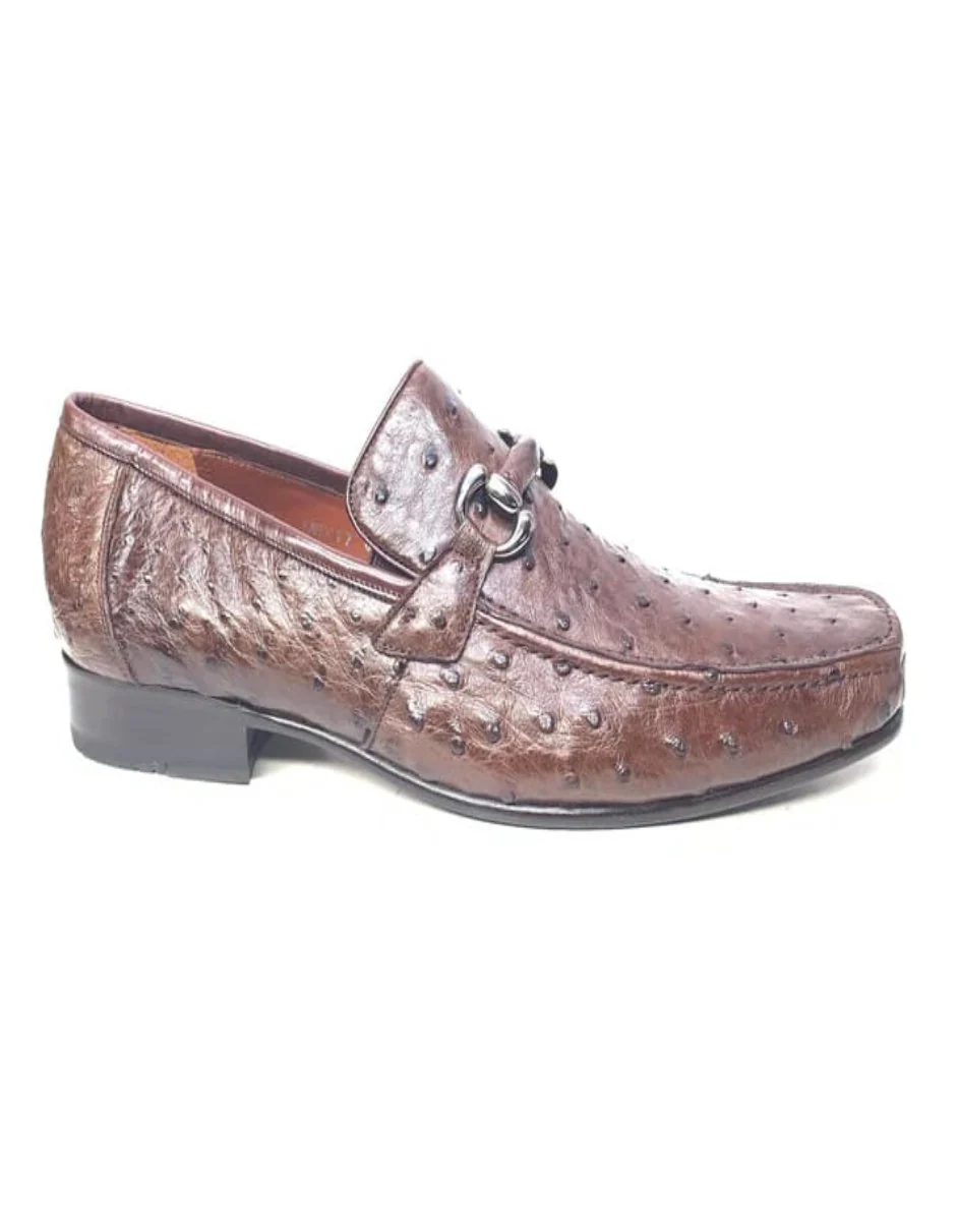 Los Altos Men's Brown Ostrich Quill Buckled Dress Loafers - Image 2