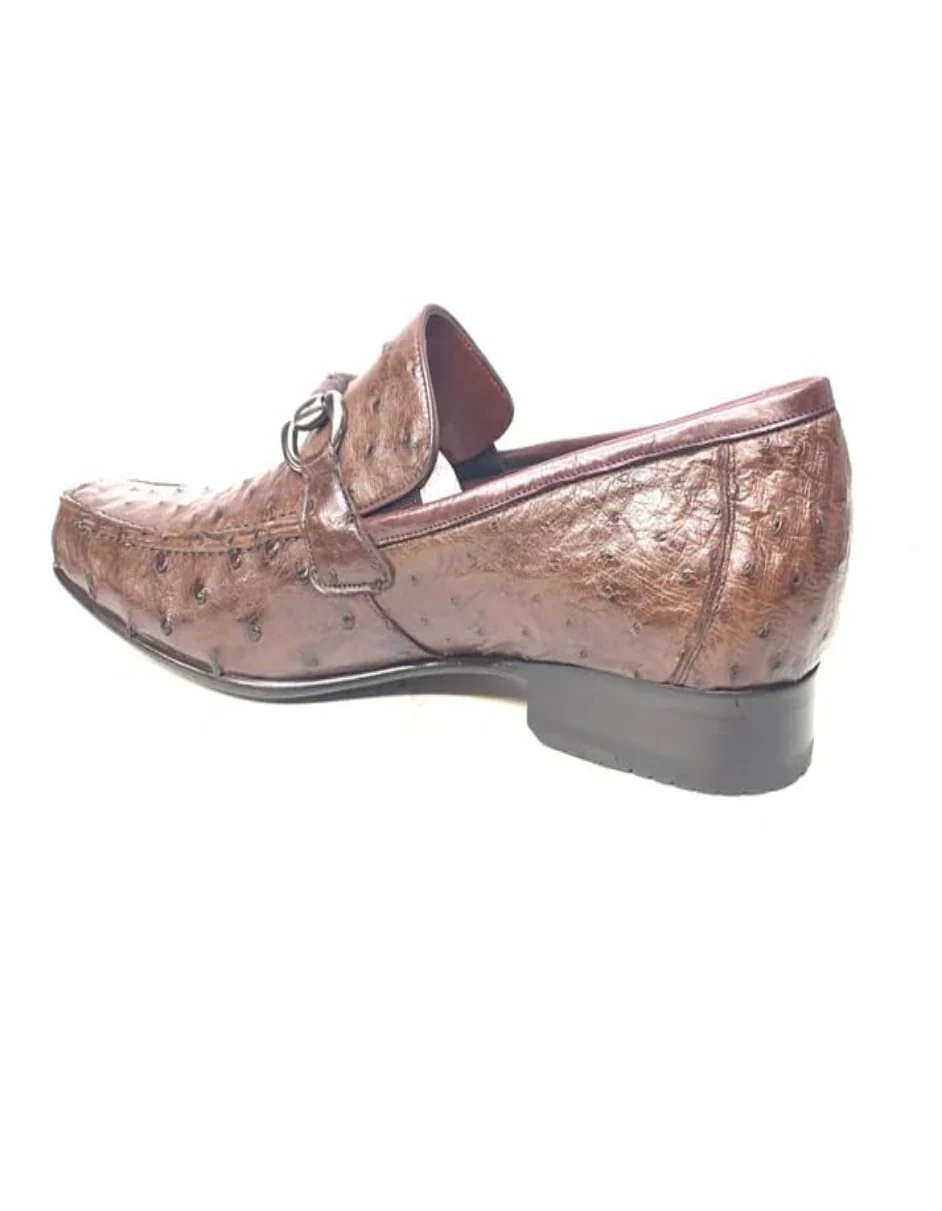 Los Altos Men's Brown Ostrich Quill Buckled Dress Loafers - Image 3