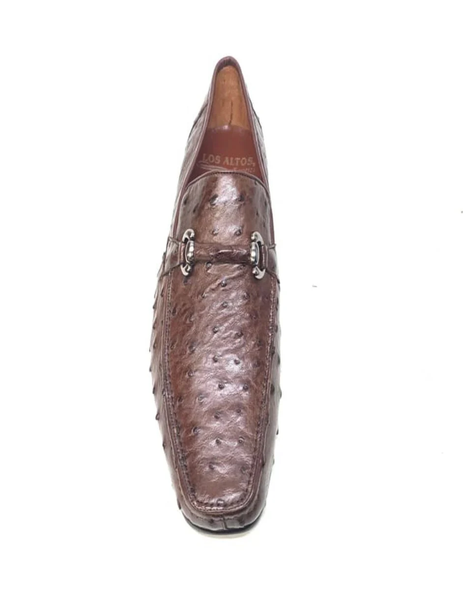 Los Altos Men's Brown Ostrich Quill Buckled Dress Loafers - Image 4