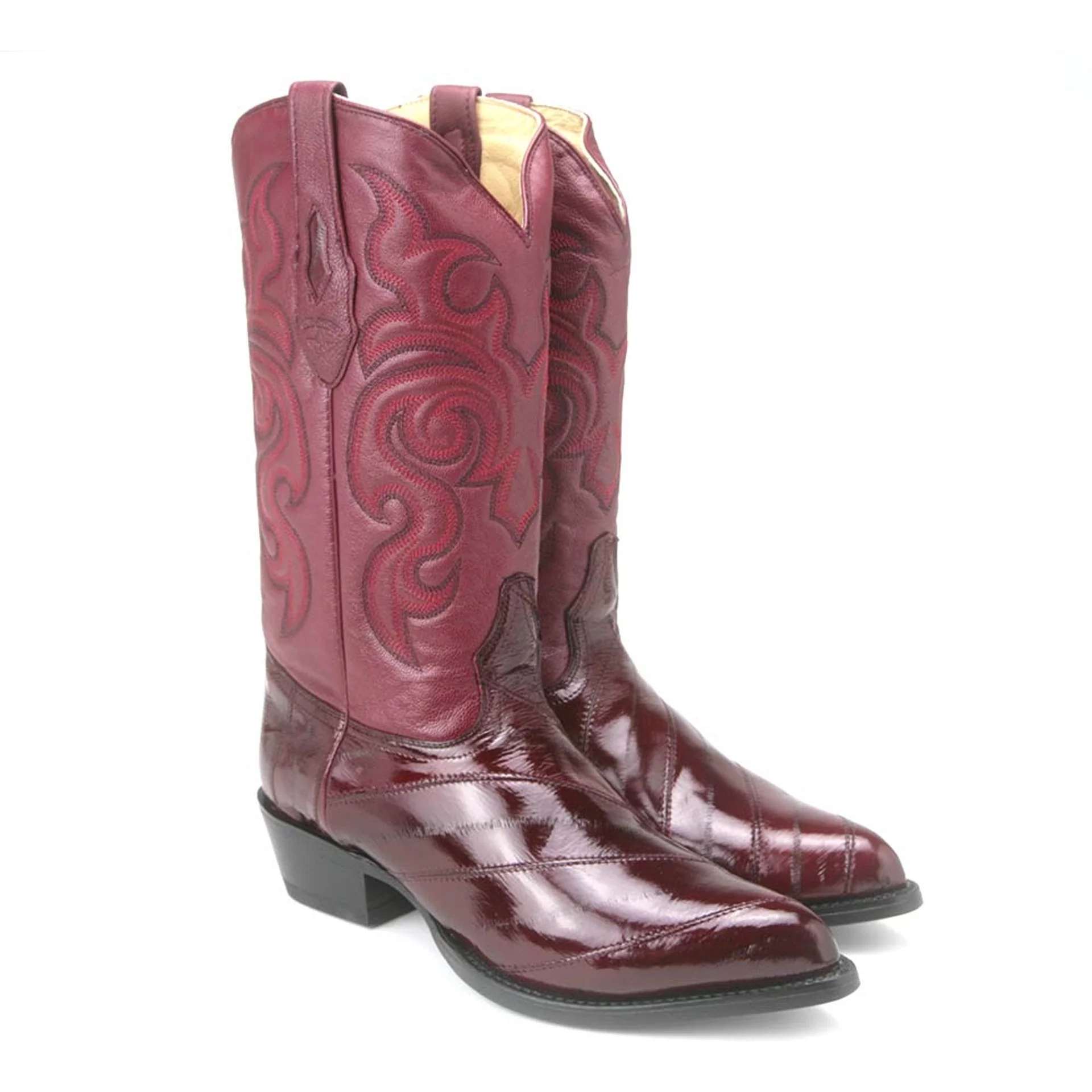 Los Altos Men's Burgundy Genuine Eel Skin J-Toe Boots - Image 4