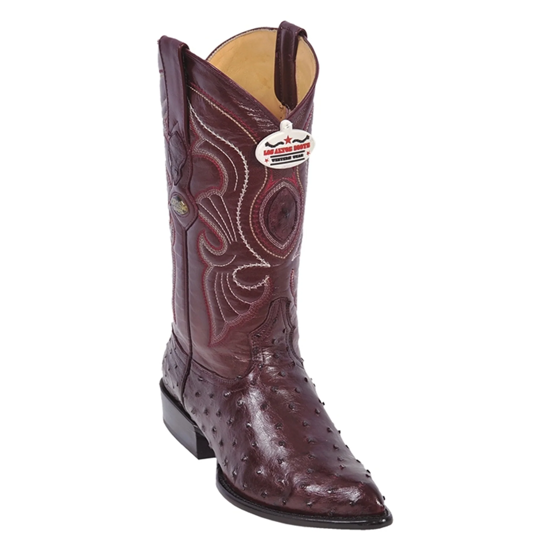 Los Altos Men's Burgundy Genuine Full Quill Ostrich Boots - Image 2