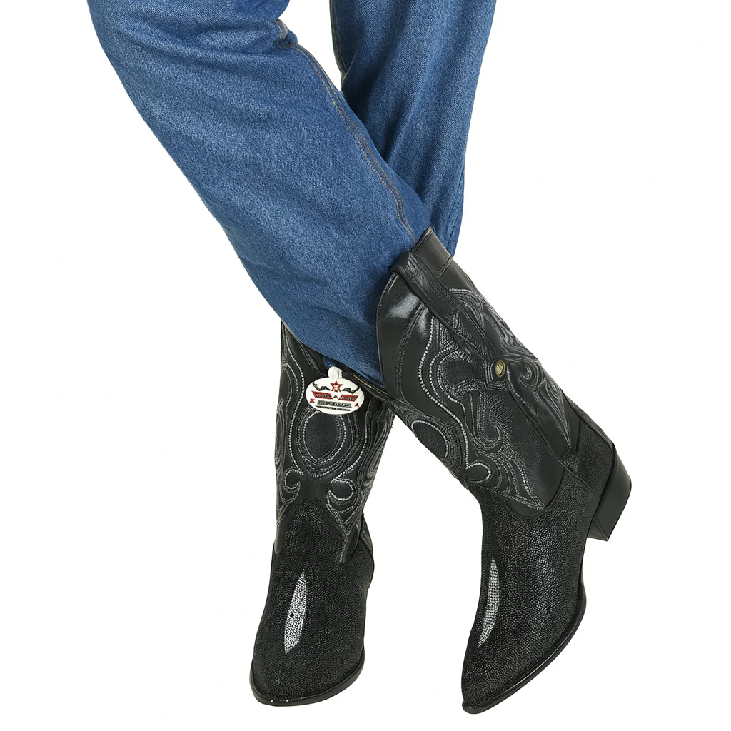Los Altos Men's Exquisite Black Genuine Single Stone Stingray Boots - Image 8