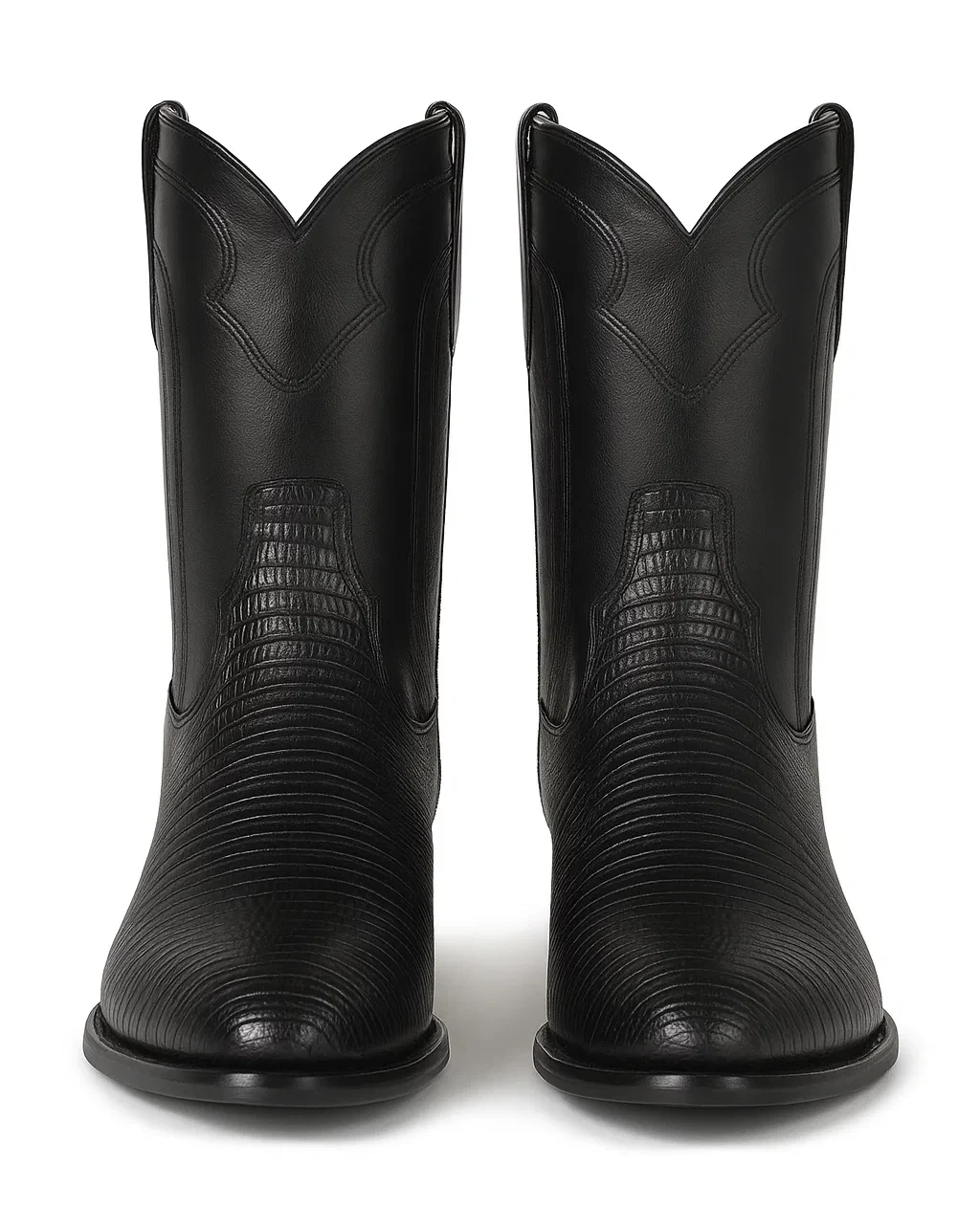 Los Altos Men's Genuine Lizard Teju Skin Leather Insole and Lining Zipper Black Roper Toe Boot - Image 6