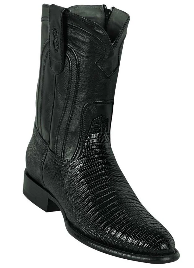 Los Altos Men's Genuine Lizard Teju Skin Leather Insole and Lining Zipper Black Roper Toe Boot - Image 9