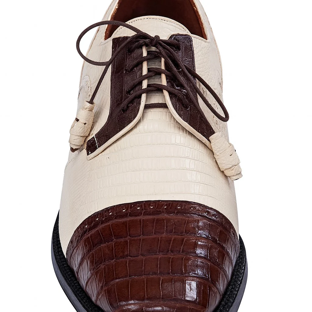 Los Altos Men's Ivory Brown Crocodile Shoes Cap Toe - Image 3