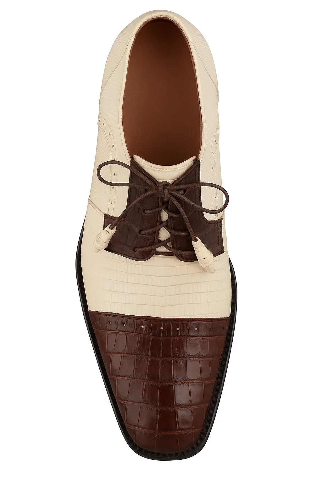 Los Altos Men's Ivory Brown Crocodile Shoes Cap Toe - Image 5