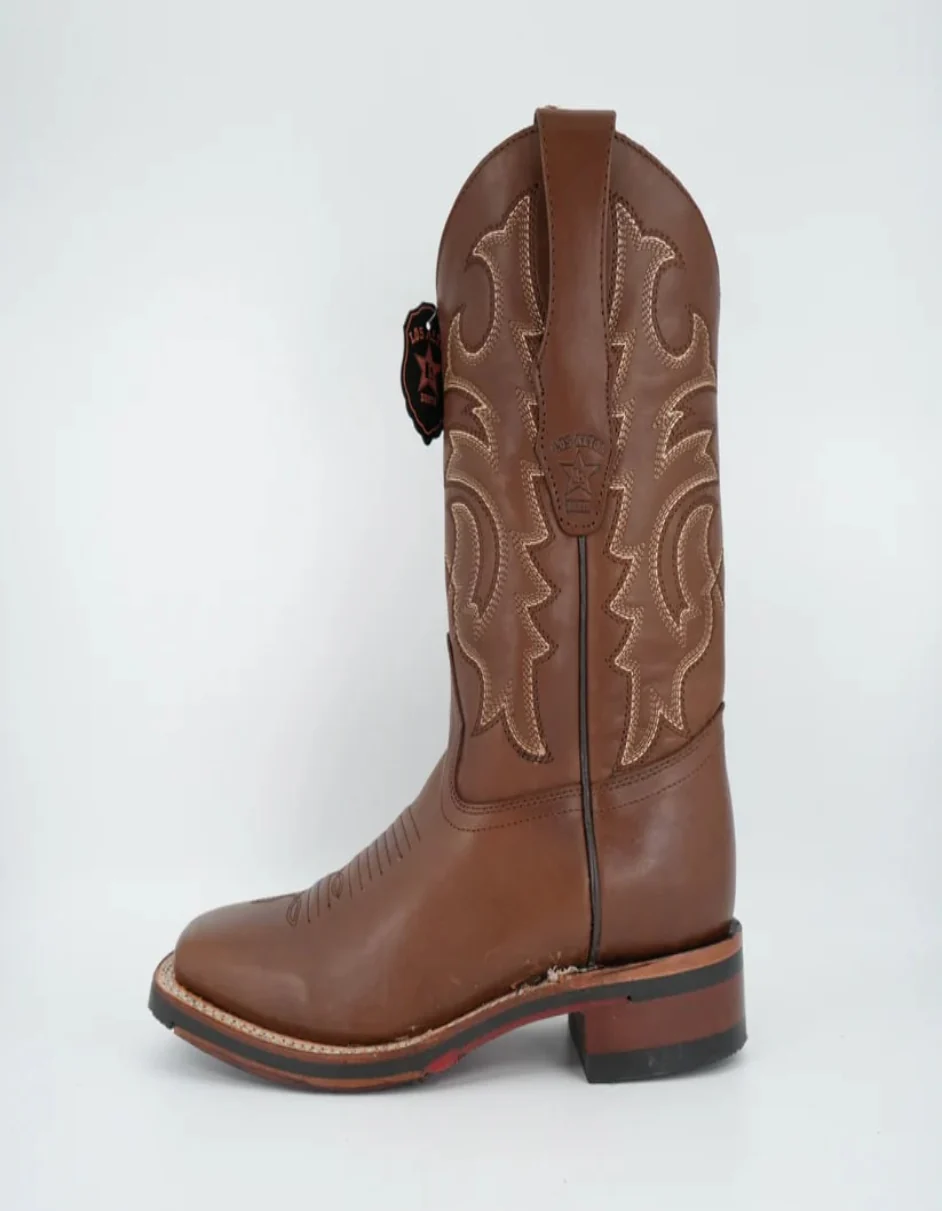 Los Altos Men's Leather Brown Wide Square Toe Rubber Sole Boot - Image 2