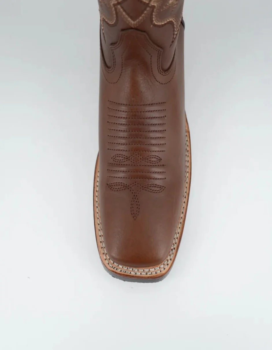 Los Altos Men's Leather Brown Wide Square Toe Rubber Sole Boot - Image 3