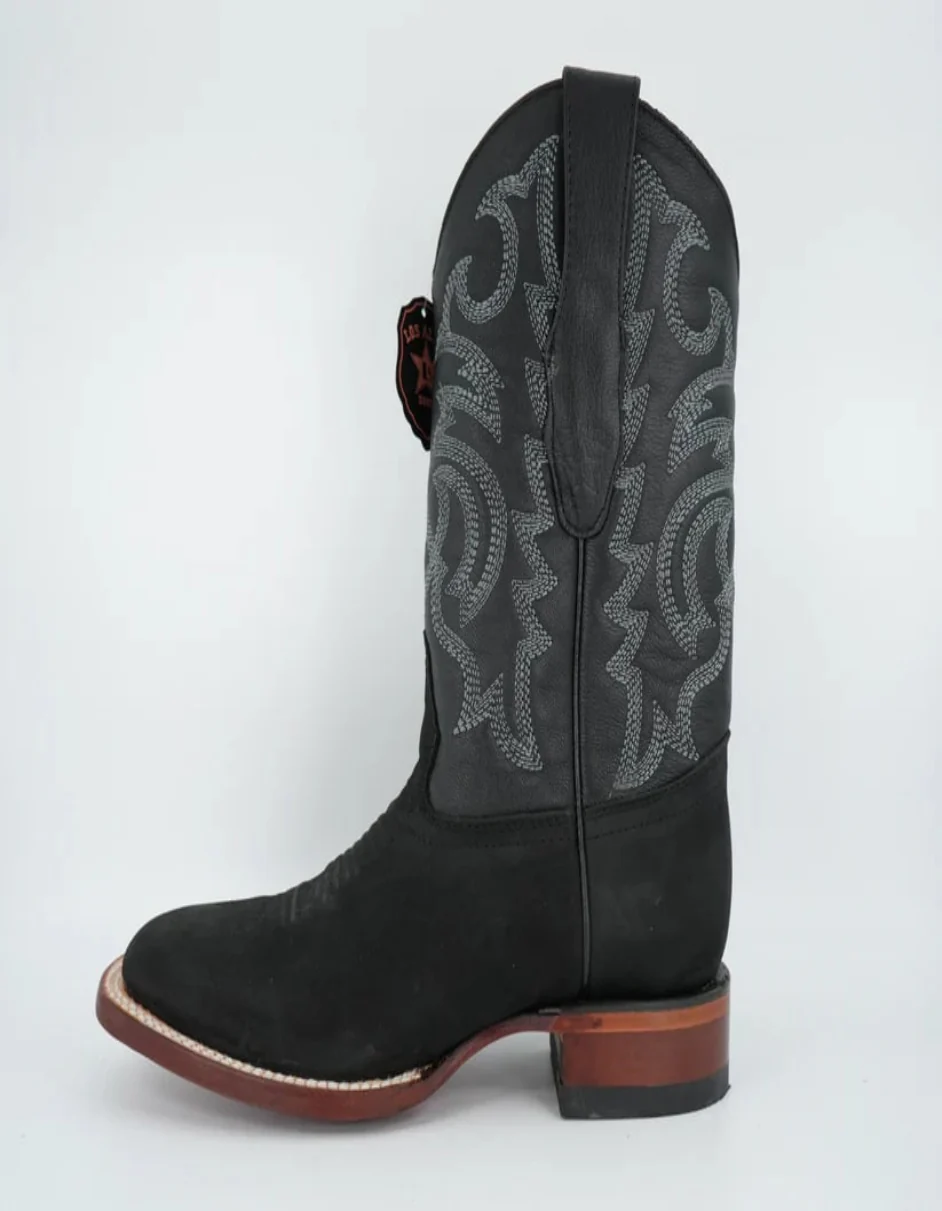 Los Altos Men's Nobuck Black Wide Square Toe Boot - Image 5