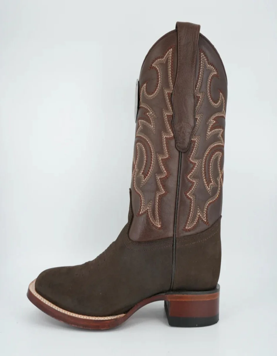 Los Altos Men's Nobuck Dark Tobacco Wide Square Toe Boot - Image 4