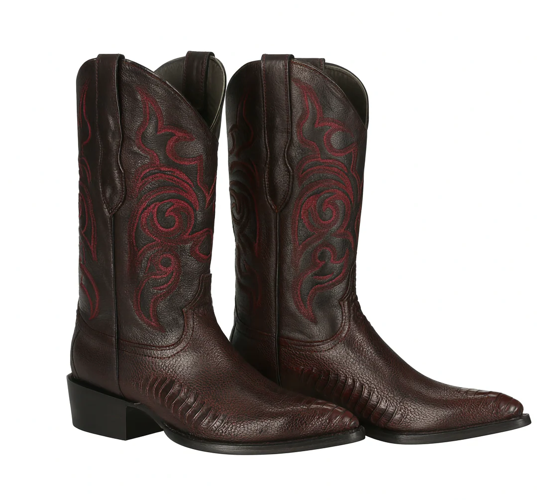 Los Altos Men's Ostrich Black Cherry Leg Boots - Image 3