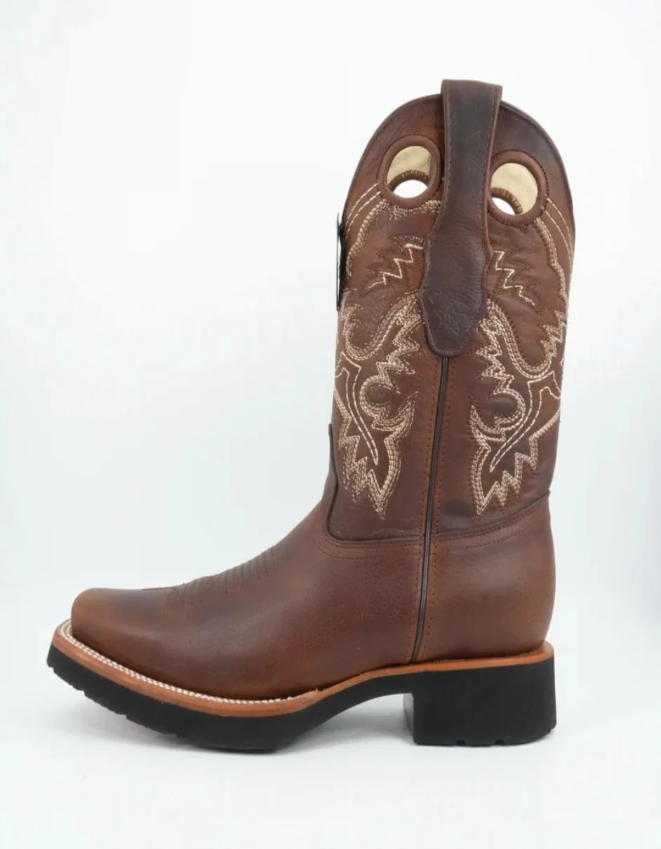 Los Altos Men's Rage Walnut Wide Square Toe Leather Pull Up Tube Boot - Image 5