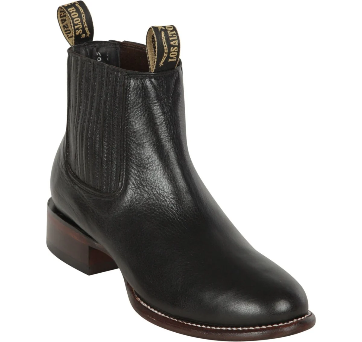 Los Altos Men's Round Toe Leather Short Boots - Black 50B2105