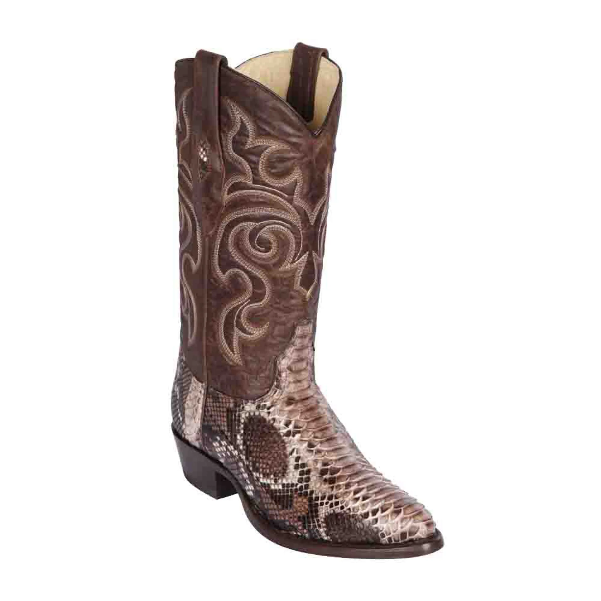 Los Altos Men's Rustic Brown Python Snakeskin Round Toe Boots - Image 2