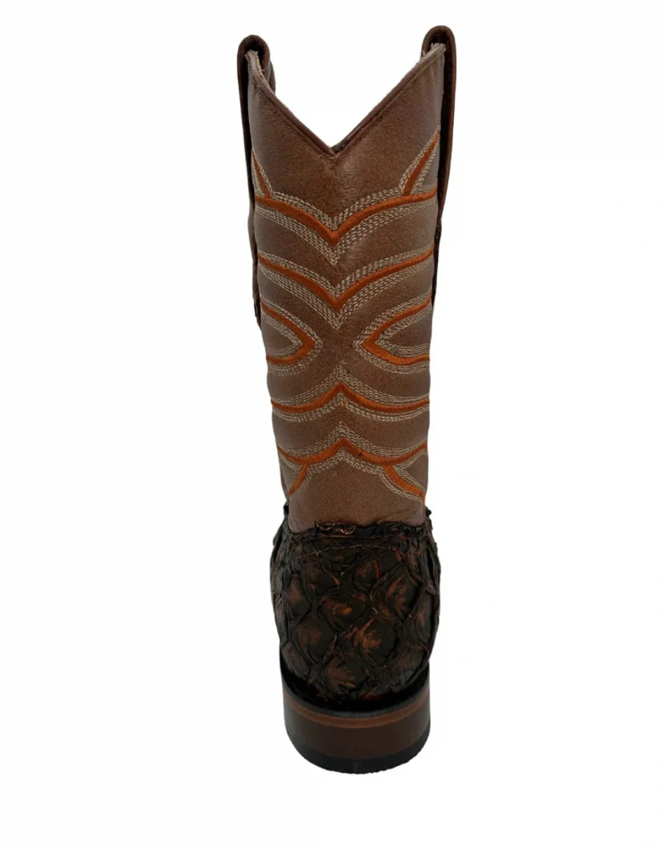Los Altos Men's Rustic Cognac Genuine Pirarucu Wide Square Toe Boot - Image 2