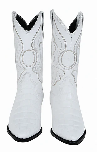 Los Altos Men's White Genuine Caiman Tail Boots - Image 2