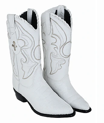 Los Altos Men's White Genuine Caiman Tail Boots - Image 7