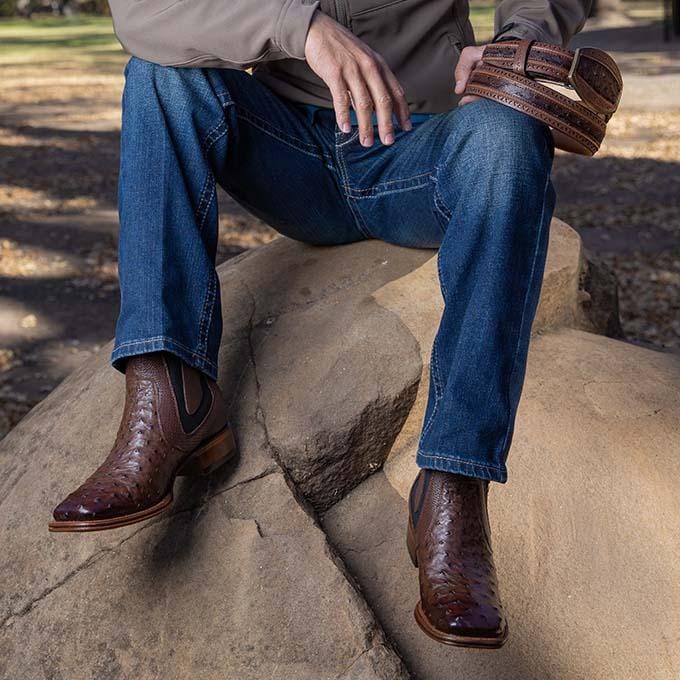 Los Altos Men's Wide Square Toe Ostrich Short Boots - Brown 82BV0359 - Image 7