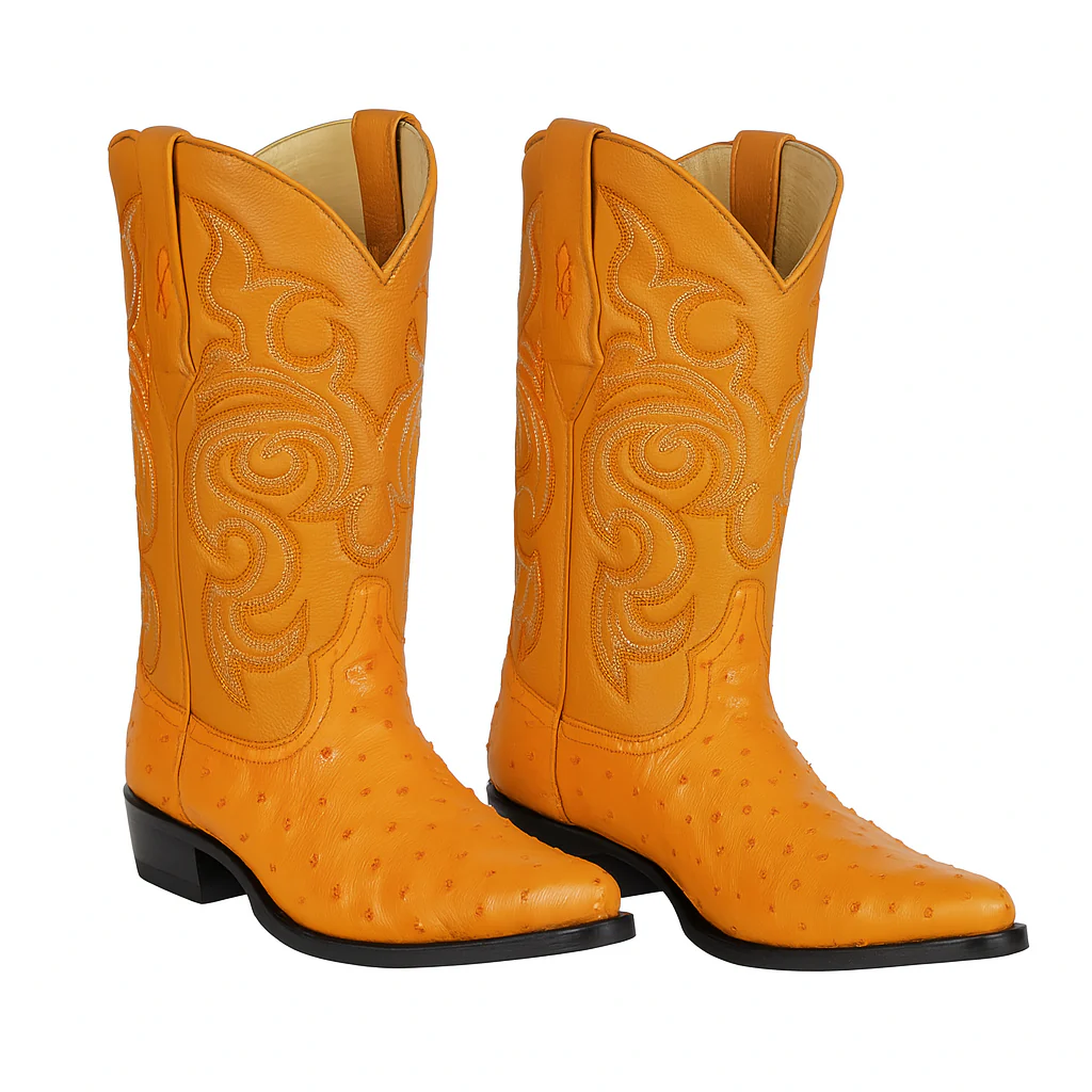 Los Altos Men's Yellow Gold Buttercup Genuine Full Quill Ostrich Boots - Image 9