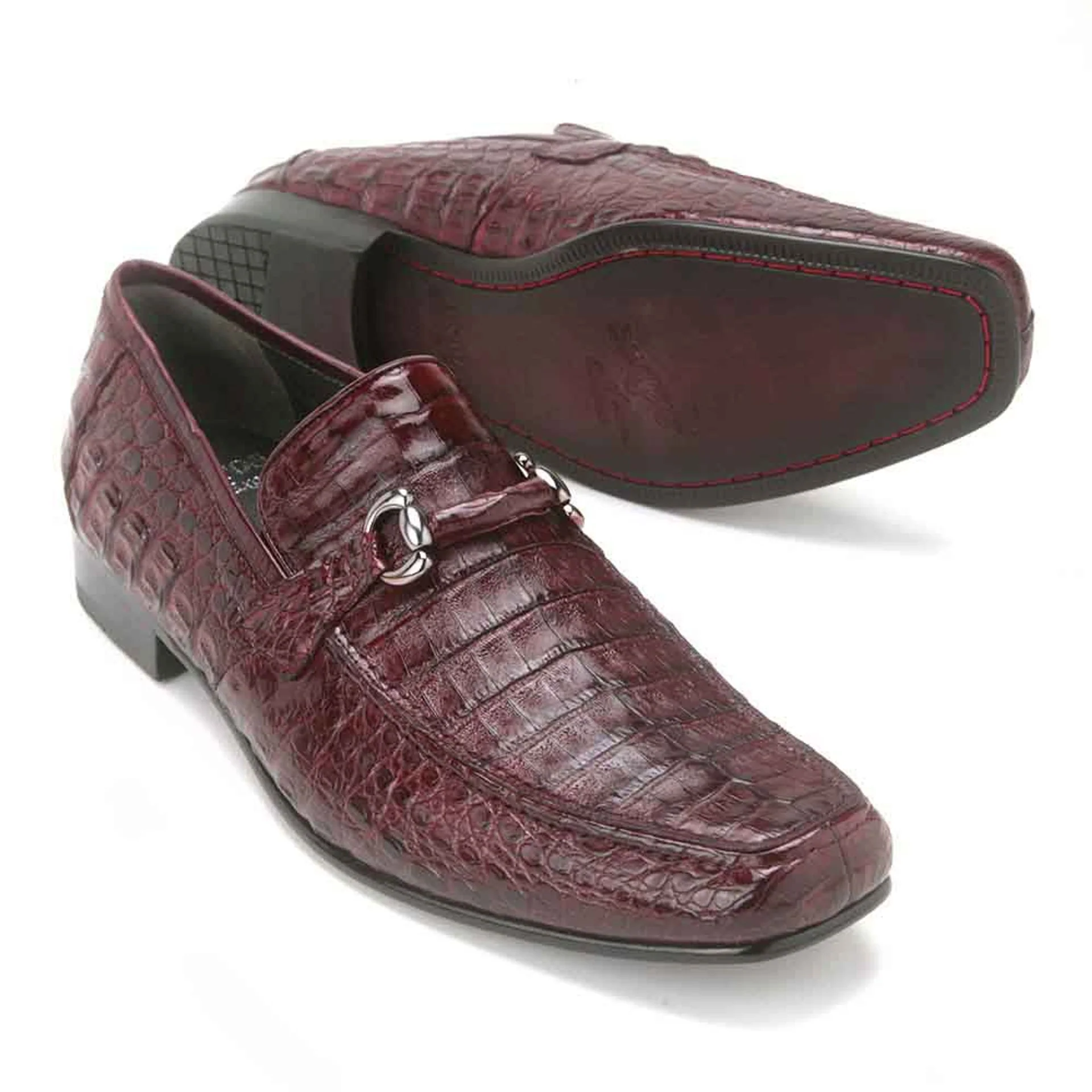Los Altos Metal Bit Burgundy Crocodile Loafers - Image 3