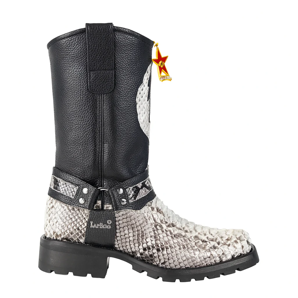 Los Altos Natural Black Python Biker Boots - Image 11