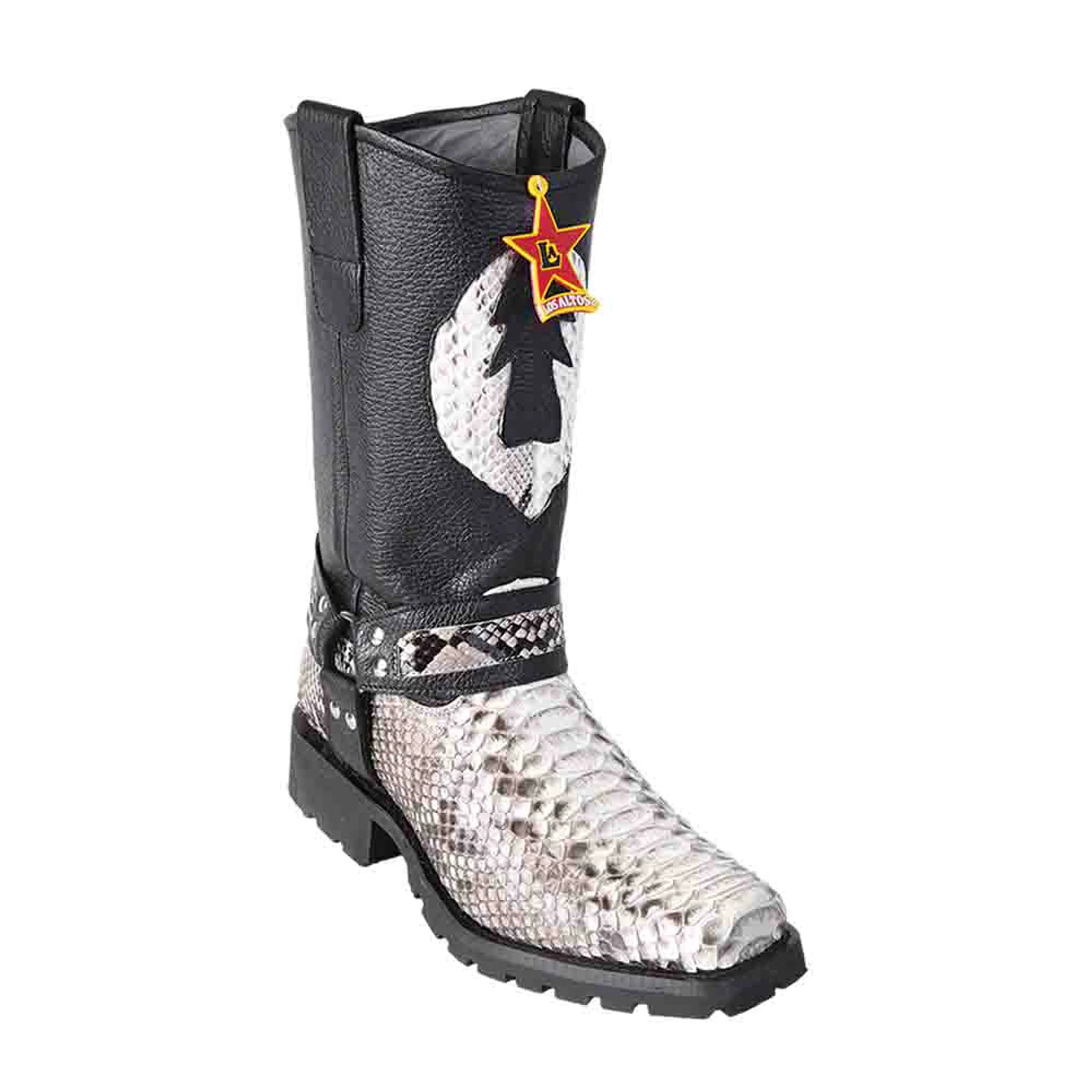 Los Altos Natural Black Python Biker Boots - Image 3