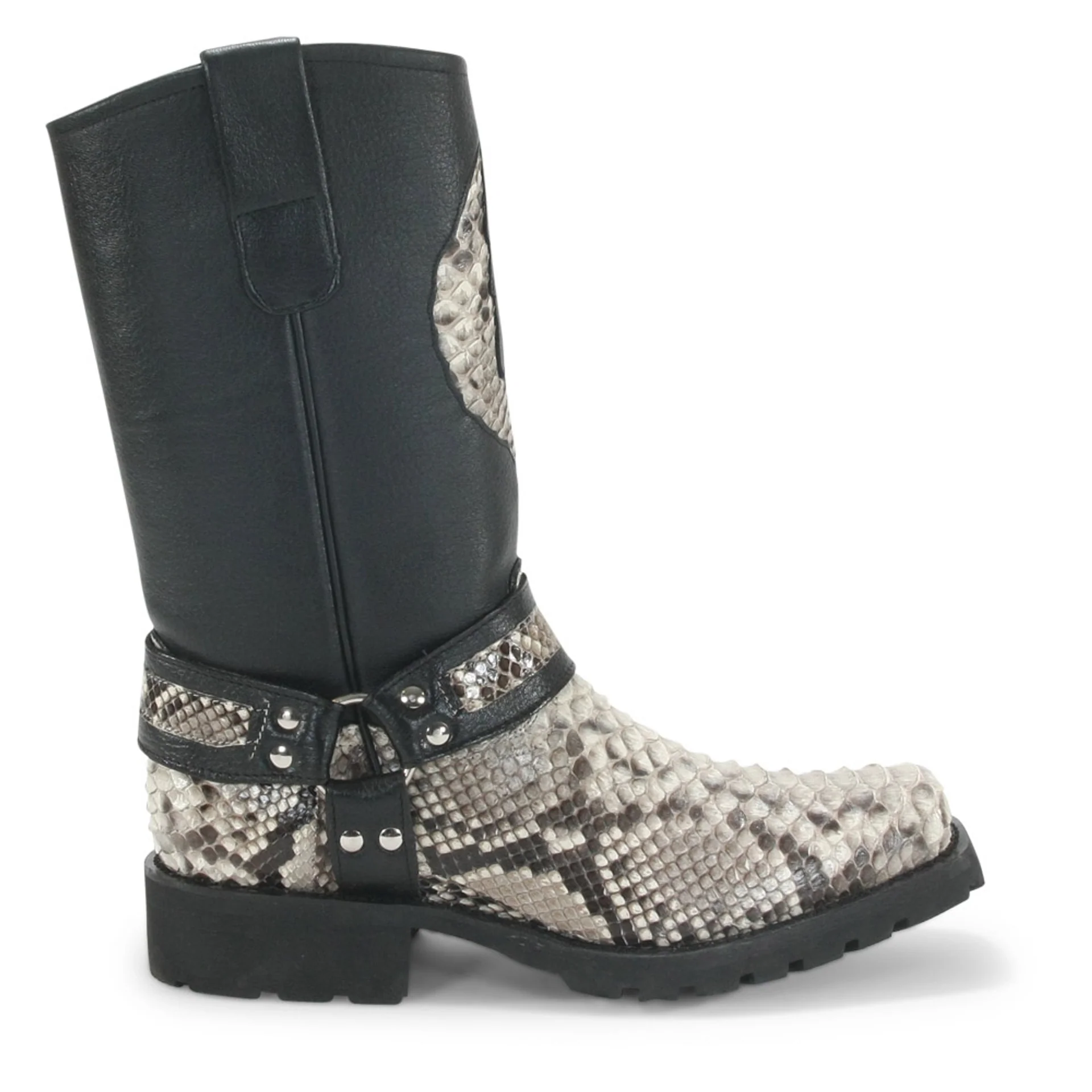 Los Altos Natural Black Python Biker Boots - Image 4