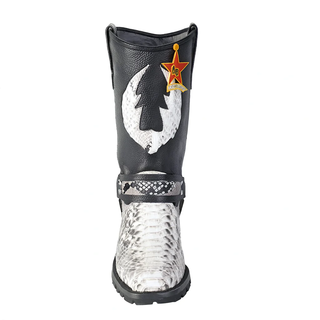Los Altos Natural Black Python Biker Boots - Image 5